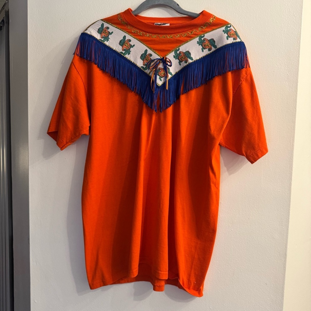 Vintage Handmade University of Florida Gators T-shirt Orange Fringe Size Large